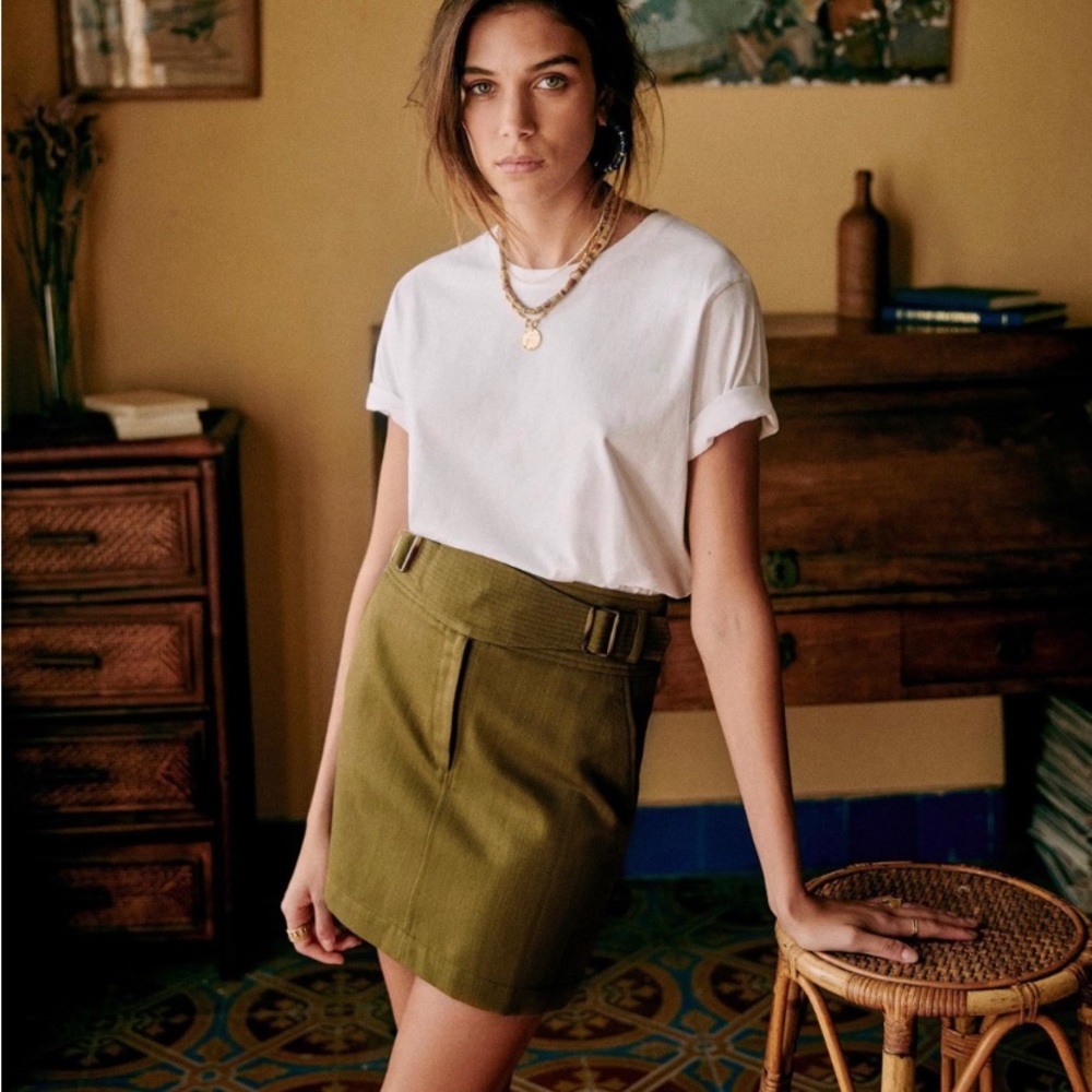 Sezane Worn Once Skirt Khaki Jupe Tamara Size FR 44 US 12